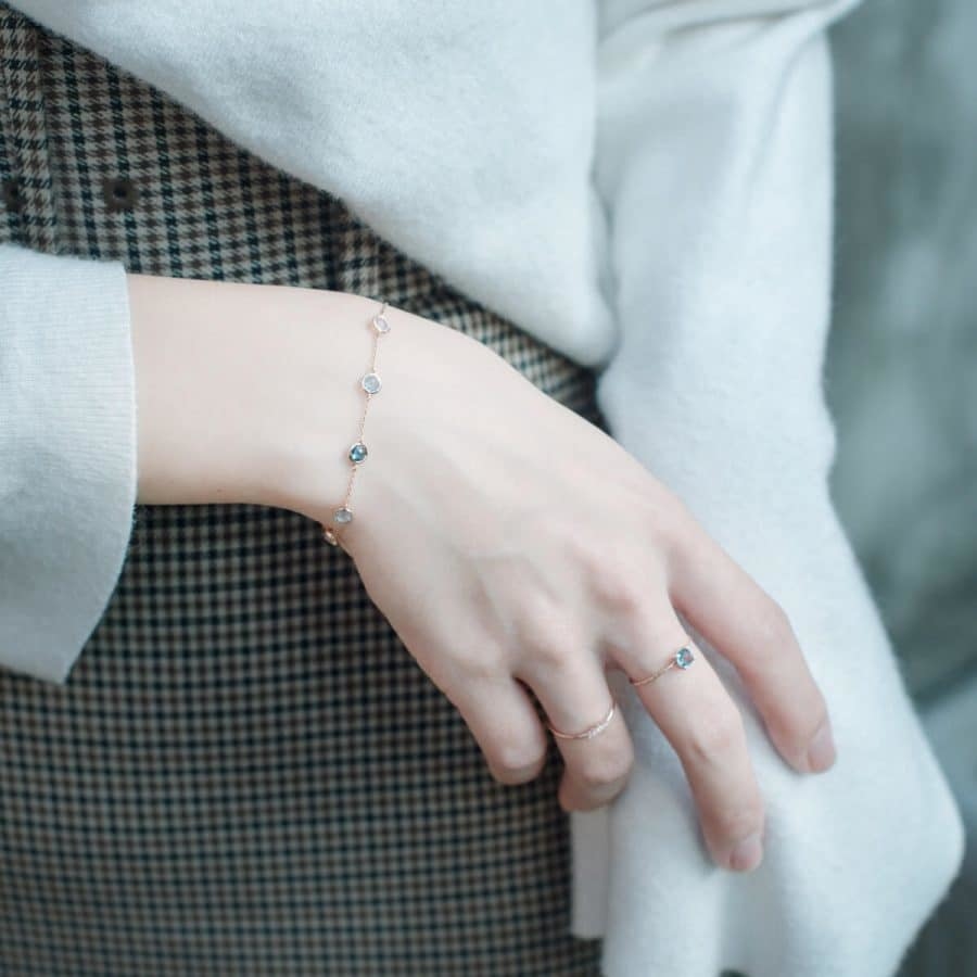 14k玫瑰金 五顆圓圓藍藍寶石手鍊