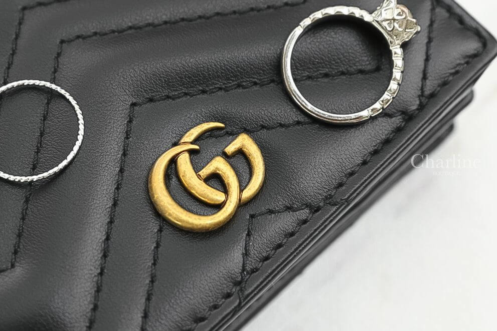 Gucci Marmont card case Wallet 黑色GG名片扣式零錢夾