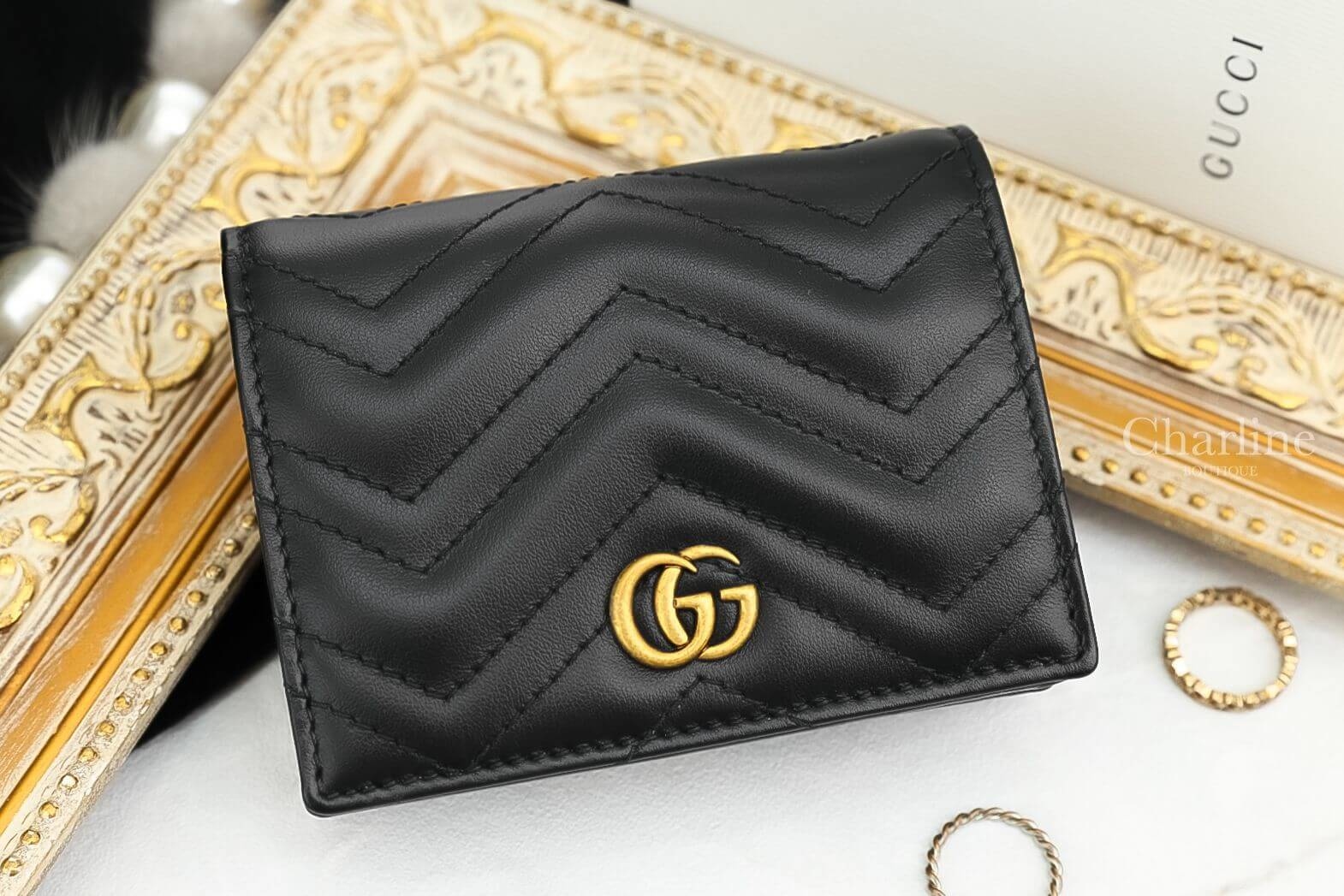 Gucci Marmont card case Wallet 黑色GG名片扣式零錢夾