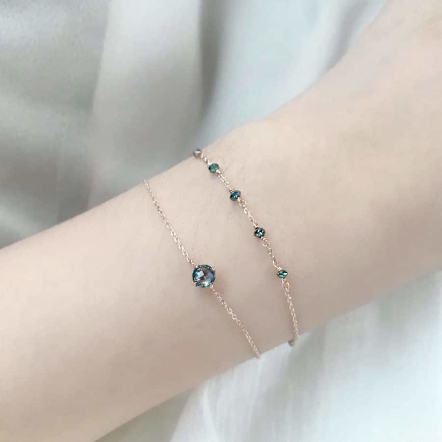 14k玫瑰金 棋盤切割倫敦托帕石手鍊