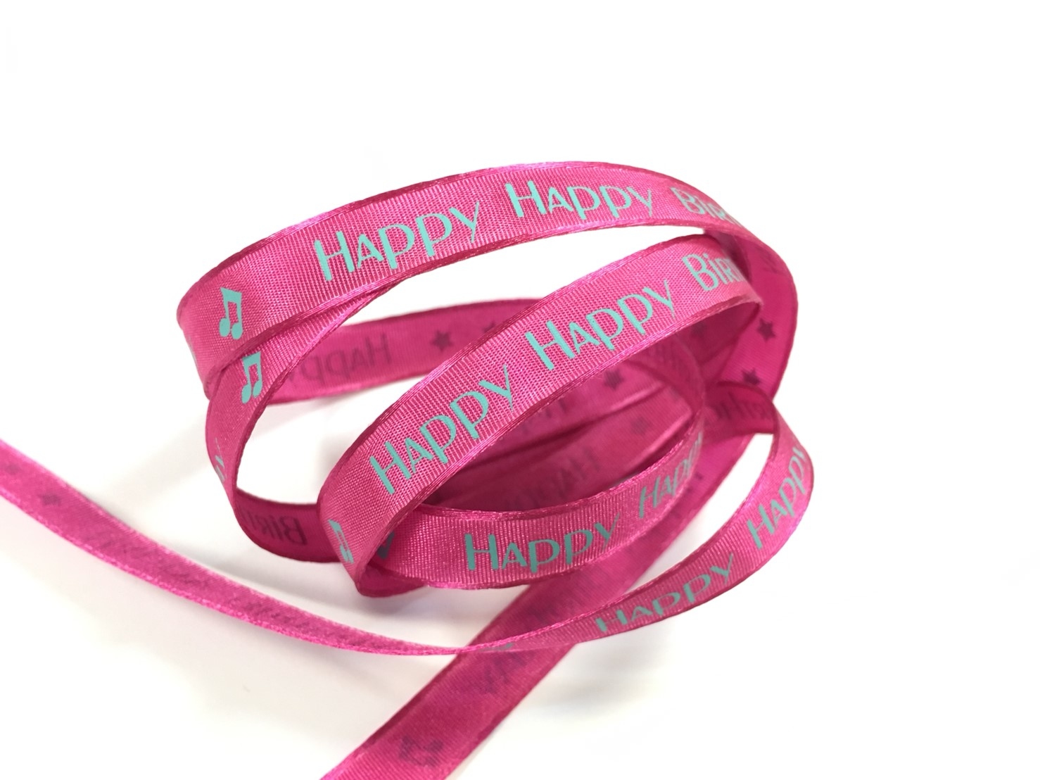 星星音符Happy Birthday/緞邊平織/10mm