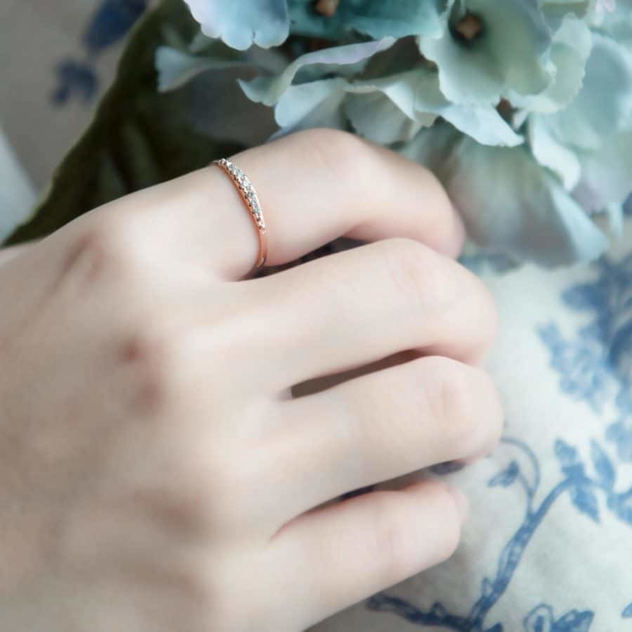 14k玫瑰金 漸層真鑽戒指