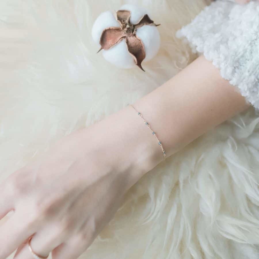 14k純金 七顆藍鑽石原礦手鍊