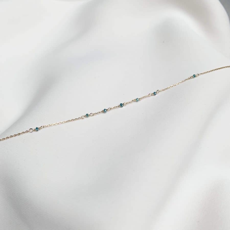 14k純金 七顆藍鑽石原礦手鍊