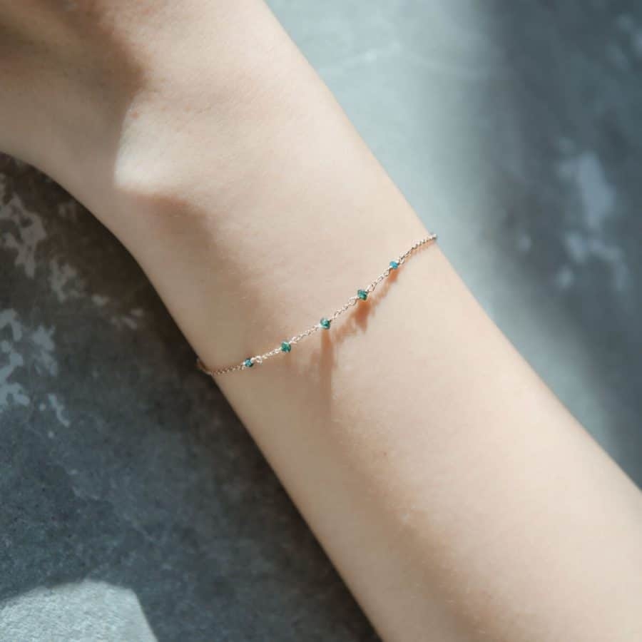 14k玫瑰金 七顆藍鑽石原礦手鍊