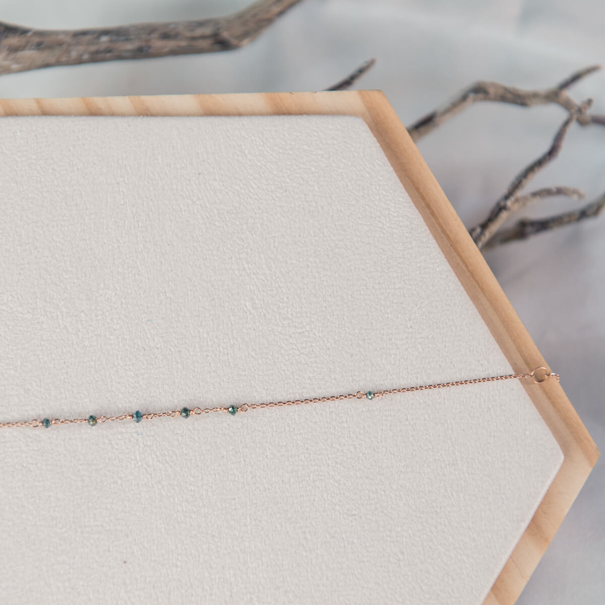 14k玫瑰金 七顆藍鑽石原礦手鍊