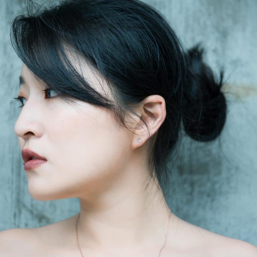 14k四爪0.02ct白鑽轉珠耳環