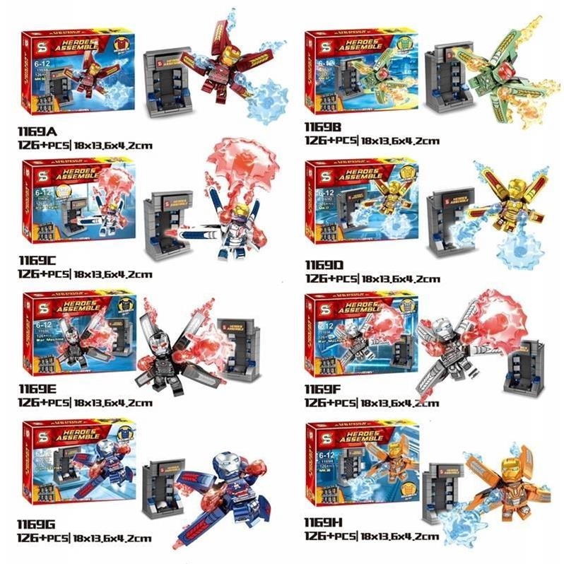 16Pcs/Lot  Iron Man (8PCS) & Hall of Armor Pod (8PCS) 8in1 Custom Mavrel DC Super Heroes Minifigs Fit Lego SY1169