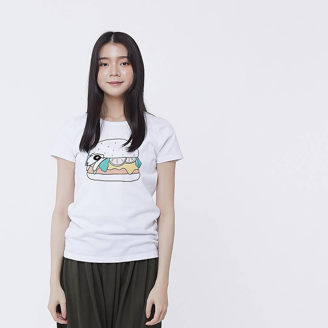 狗啃大漢堡 短袖 蜜桃棉 女T純白
