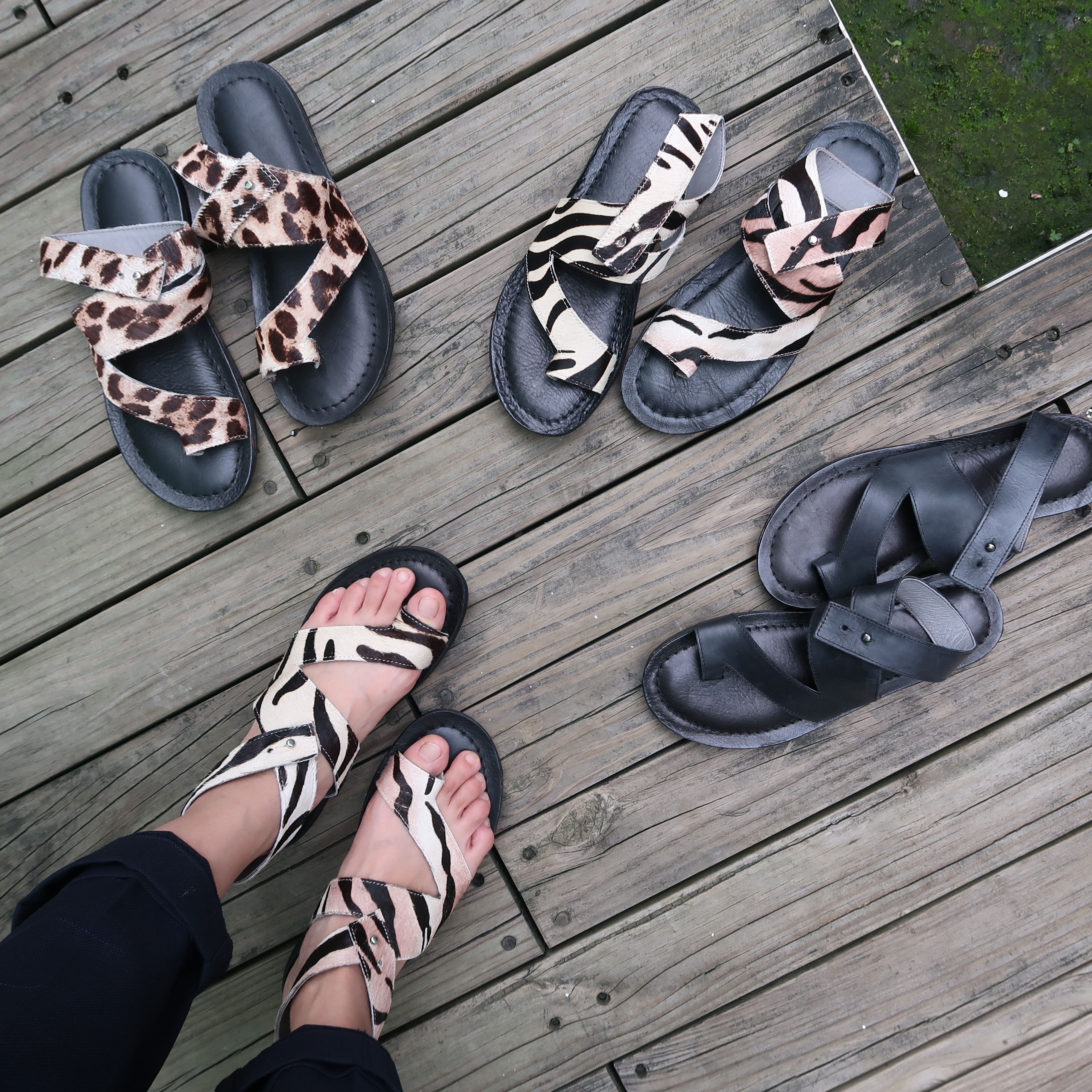【北緯零度】真皮、馬毛羅馬繞帶、繞踝涼鞋懶人穿脫奶嘴釘釦斑馬紋、粉色虎紋、豹點、霧蠟黑4色