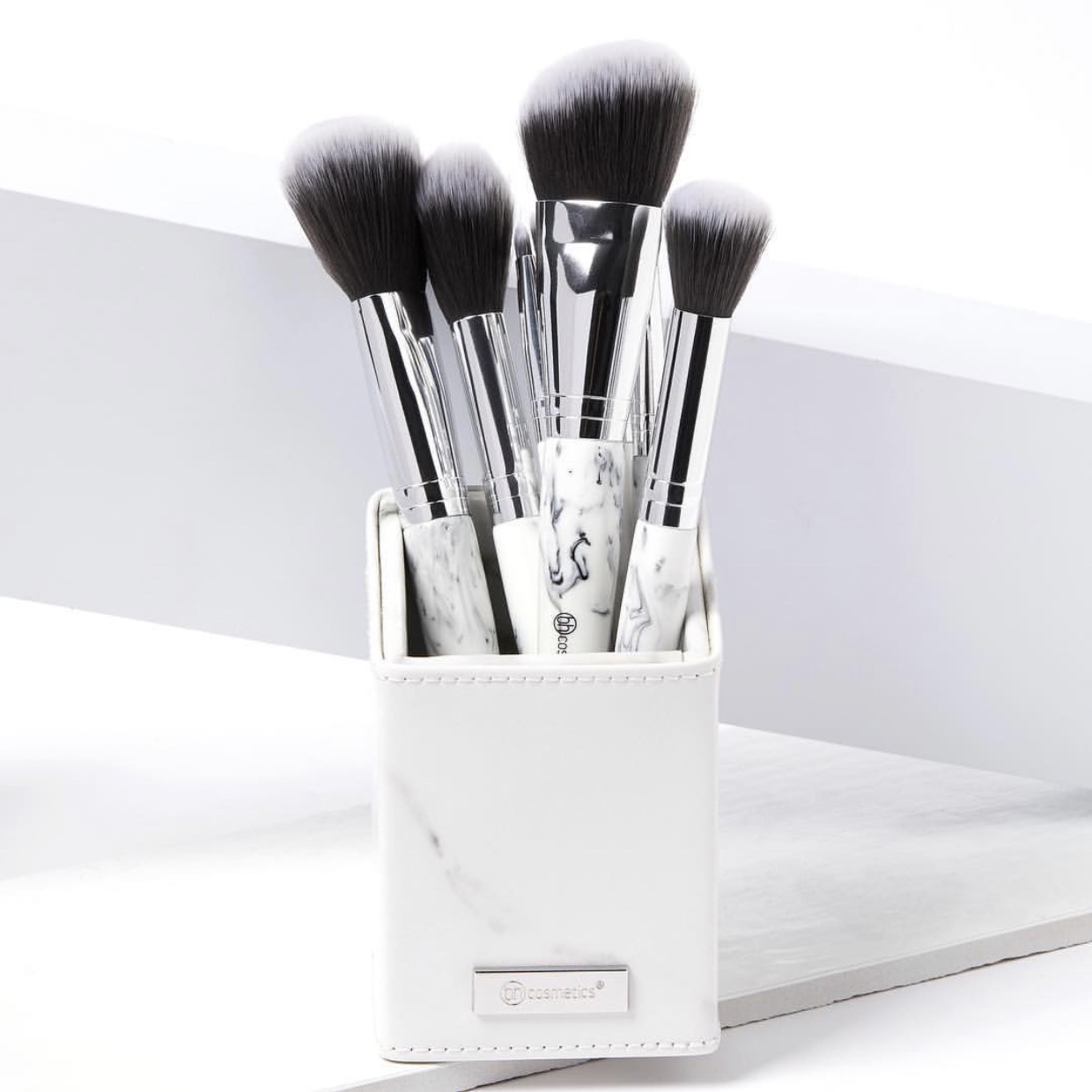 BH Cosmetics White Marble 9 piece Brush Set with Brush Holder