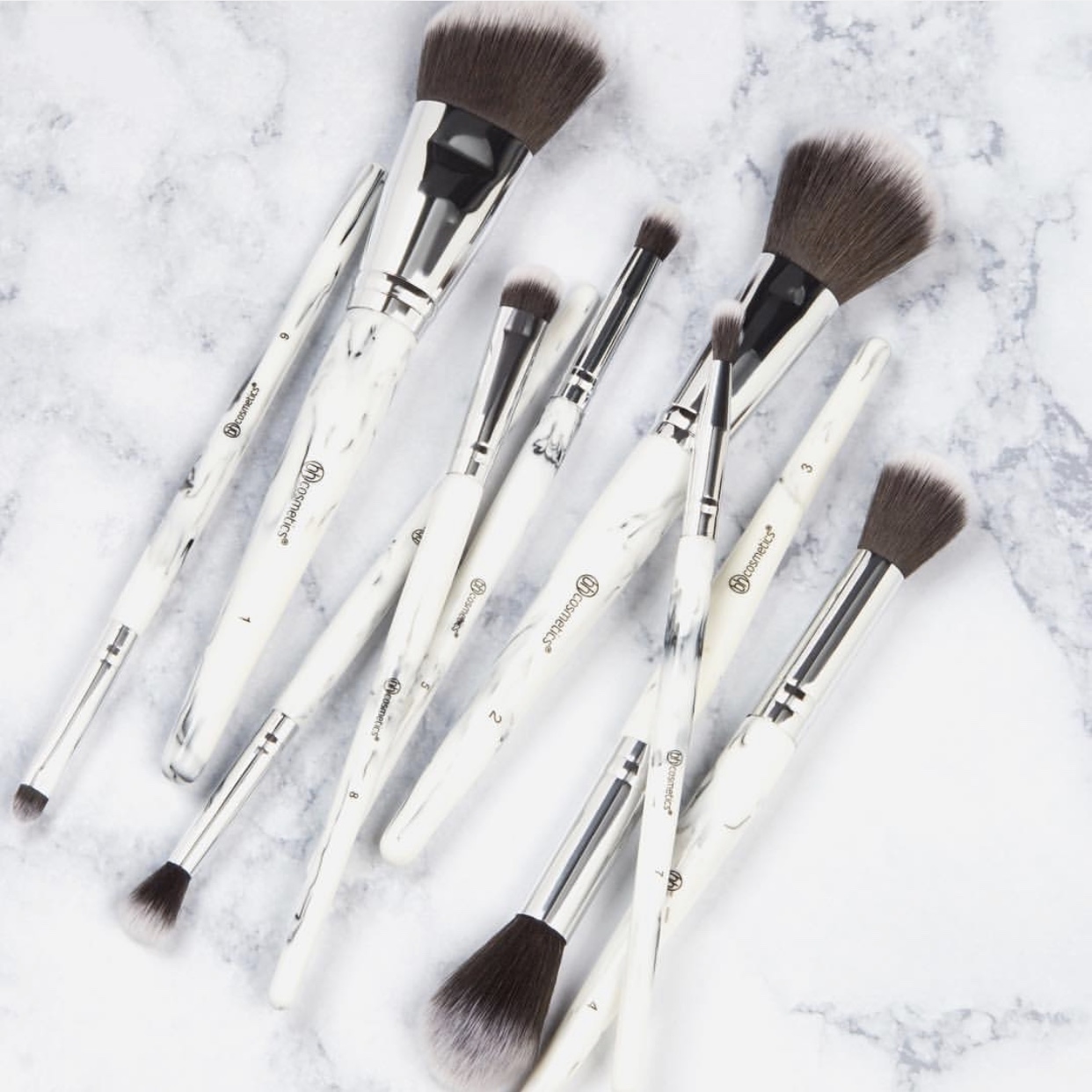 BH Cosmetics White Marble 9 piece Brush Set with Brush Holder