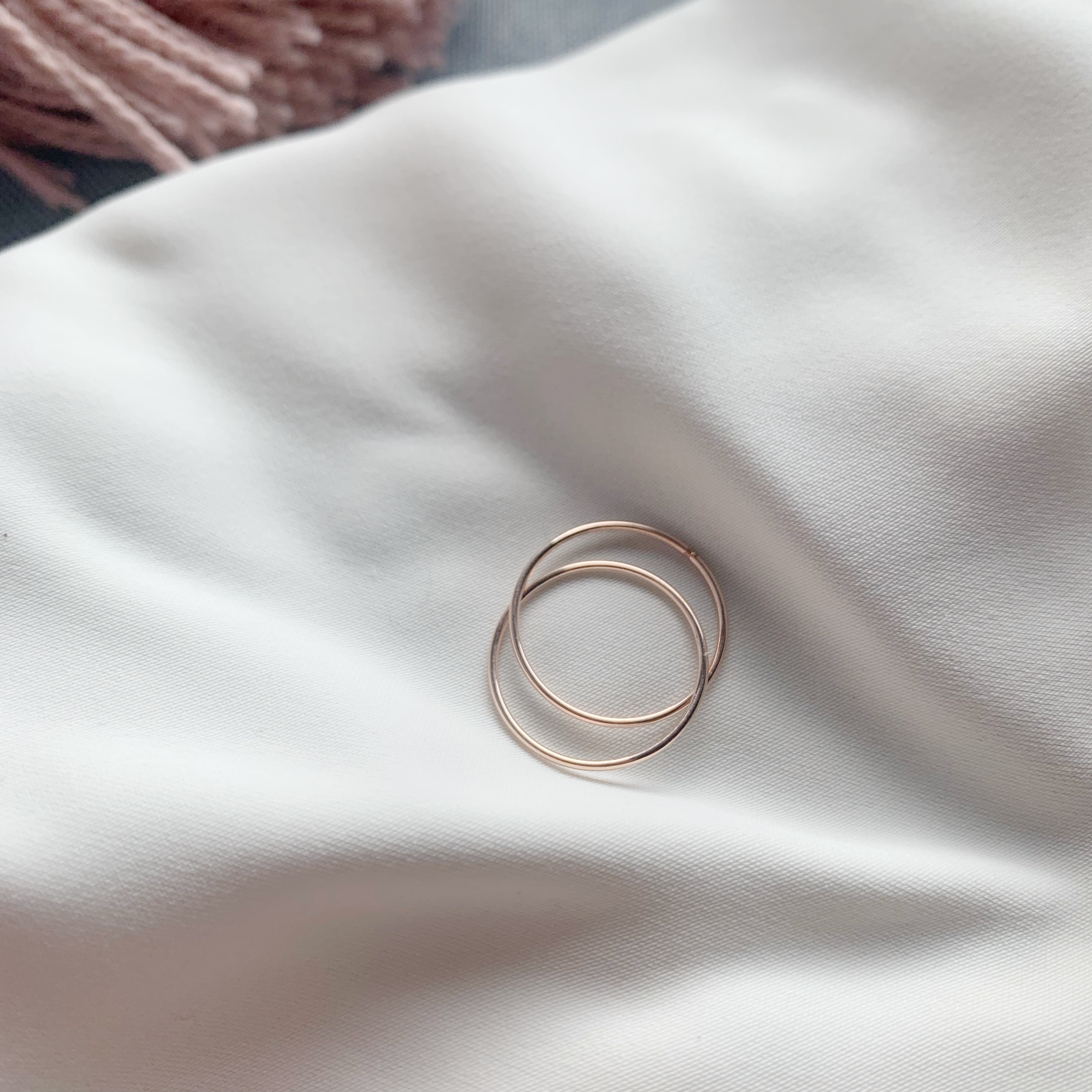 14K 光滑雙環戒指