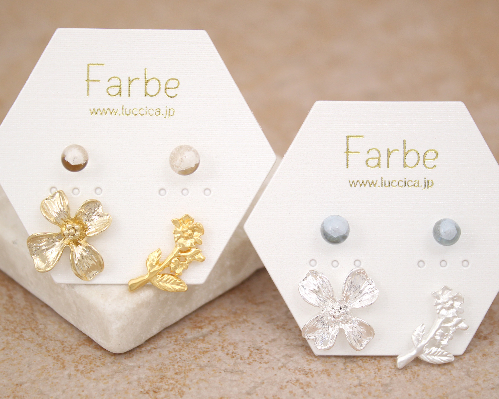 [網站限定優惠][日本制]Farbe 金屬花小珍珠耳環set