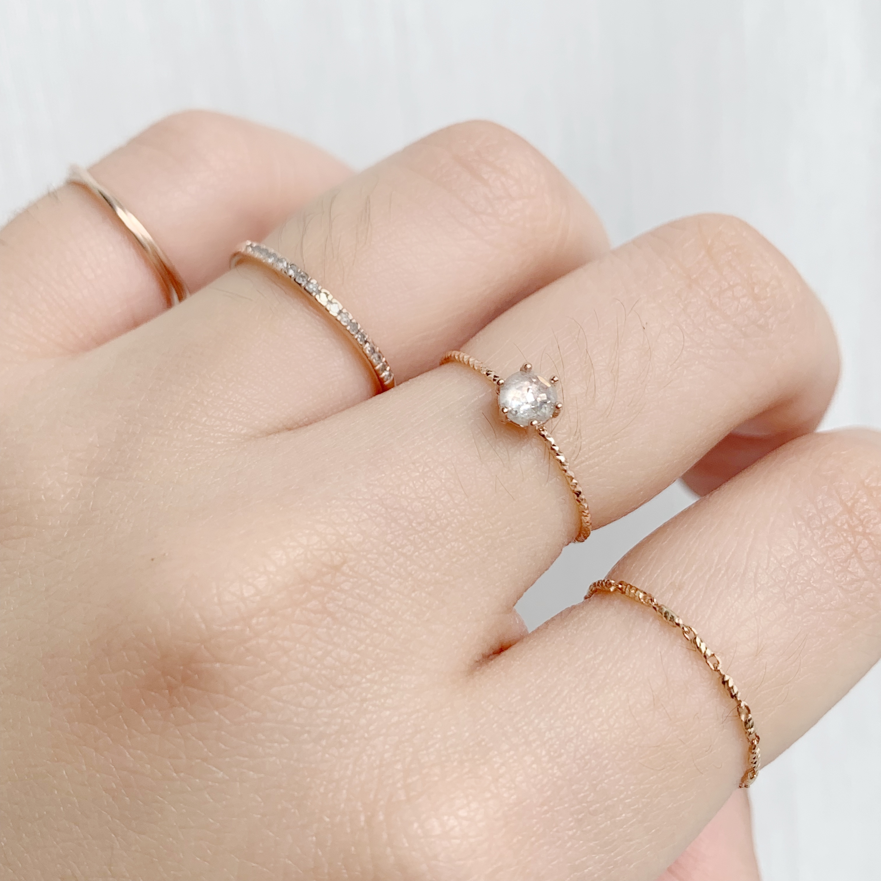 14K 六爪4mm灰鑽原礦滿天星戒指