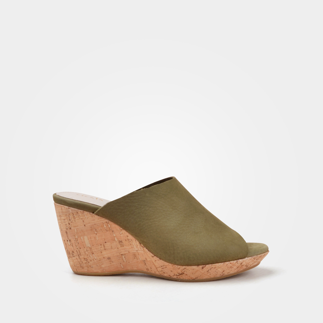 3001橄欖綠 手工楔型涼鞋