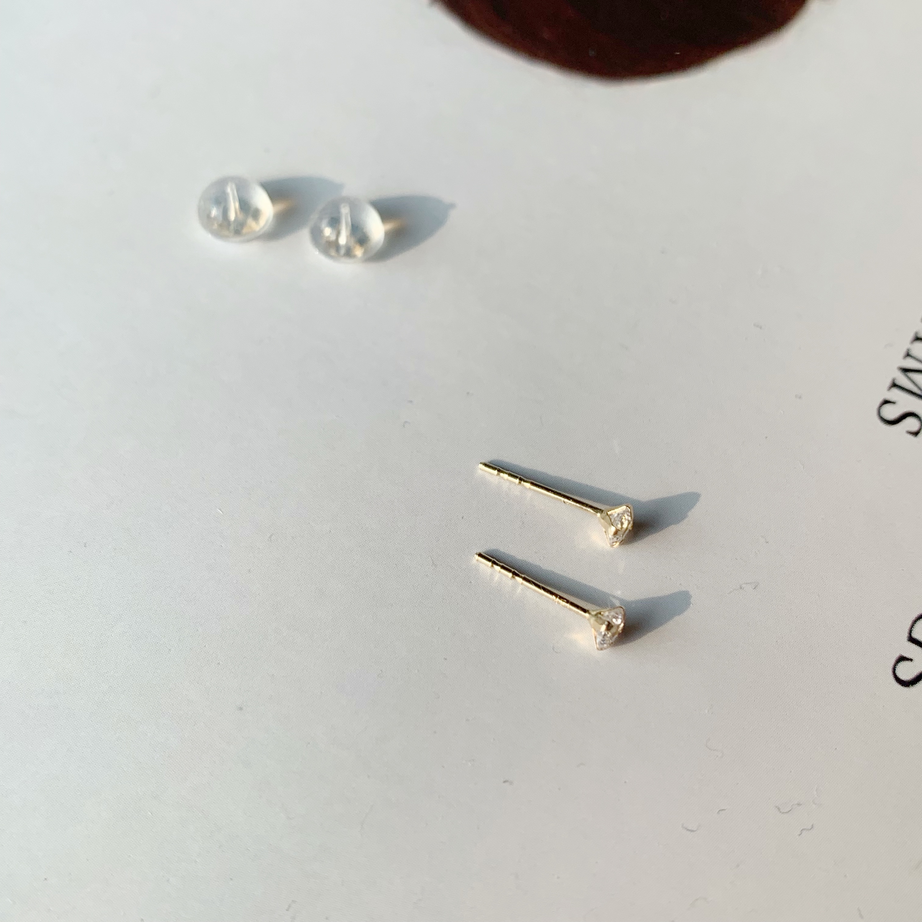 14k純金 3mm裸肌鋯石耳環(單)