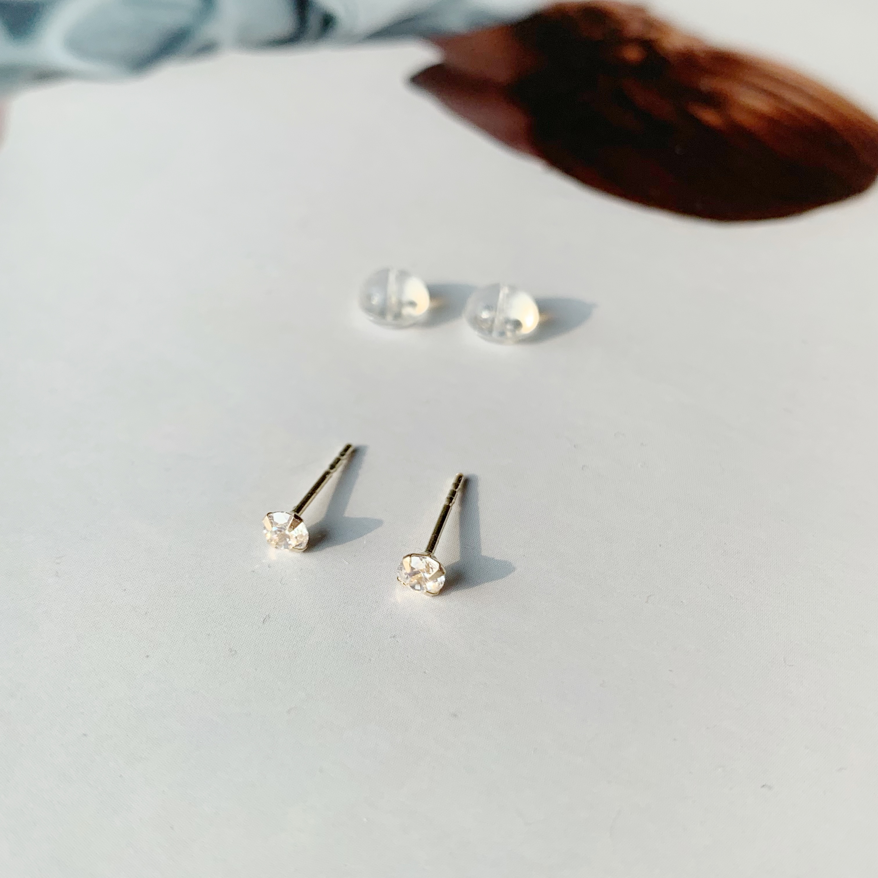 14k純金 3mm裸肌鋯石耳環(單)