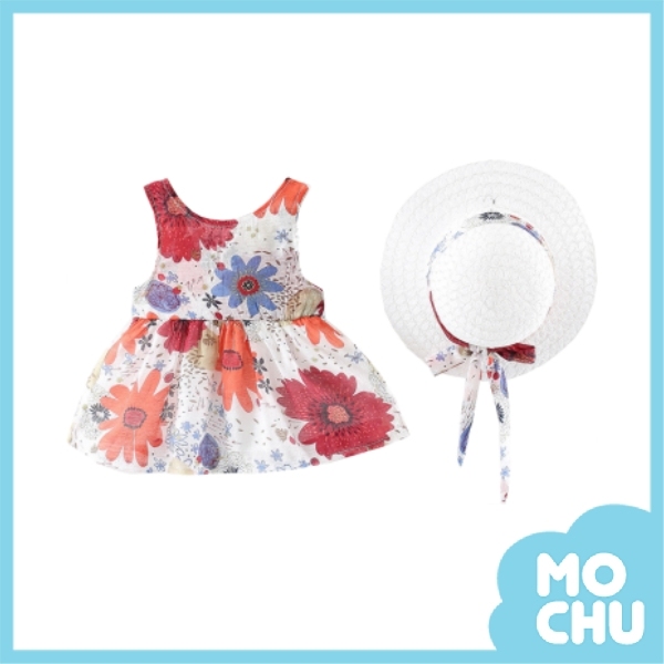 大花朵朵開背心洋裝附帽子(三色)
