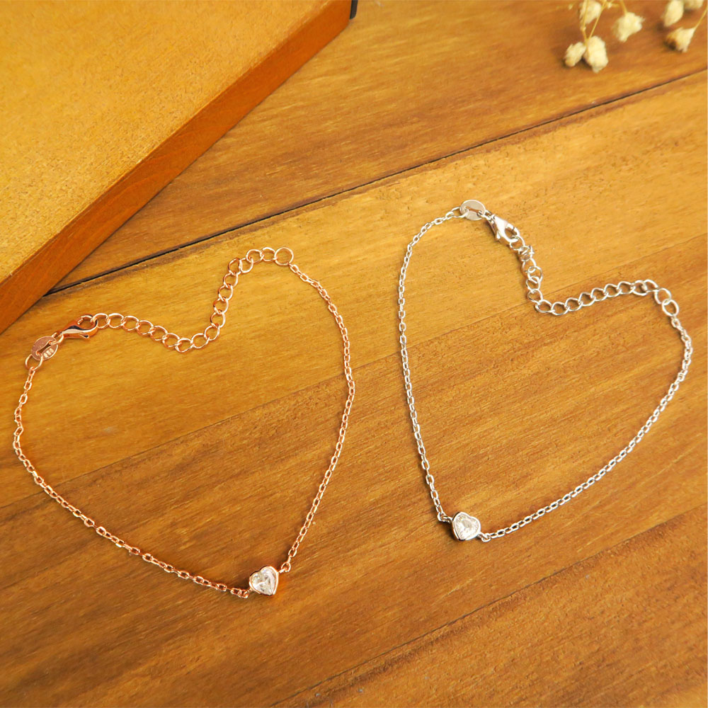 小小戀歌 愛心 純銀手鍊 (2色可選-白K金/玫瑰金) 網路限定獨家販售