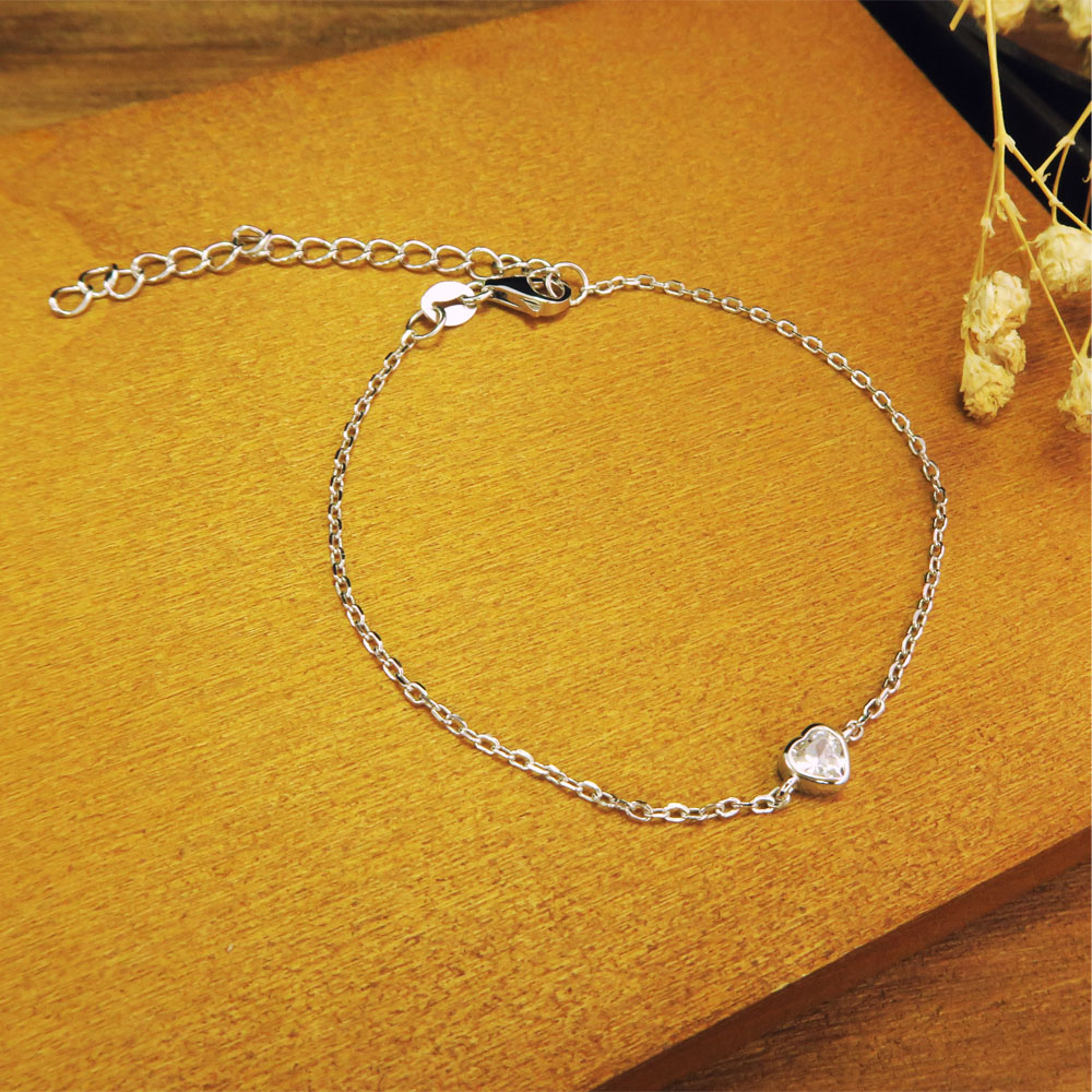 小小戀歌 愛心 純銀手鍊 (2色可選-白K金/玫瑰金) 網路限定獨家販售