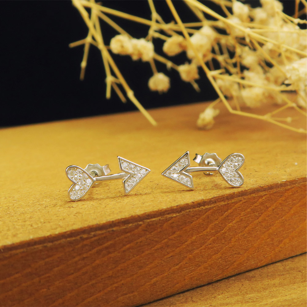 一箭穿心 純銀耳環 (白K金色款) 網路限定獨家販售