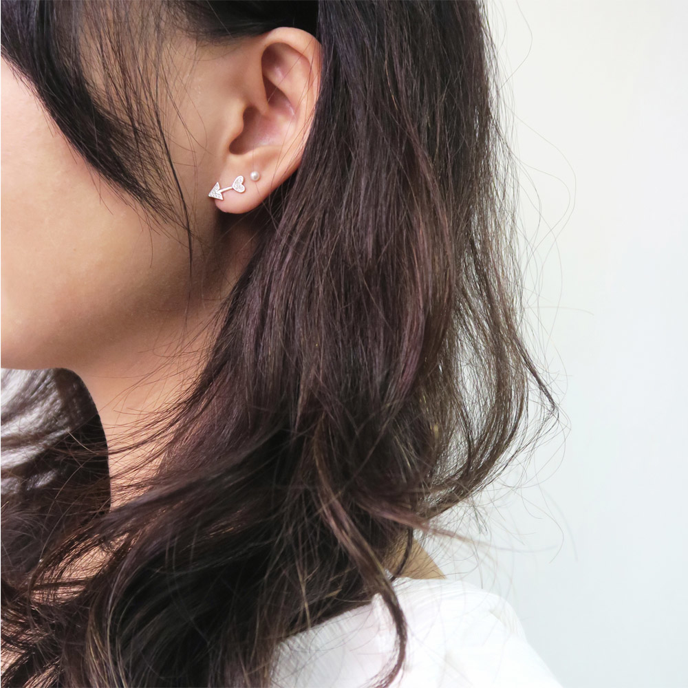 一箭穿心 純銀耳環 (白K金色款) 網路限定獨家販售