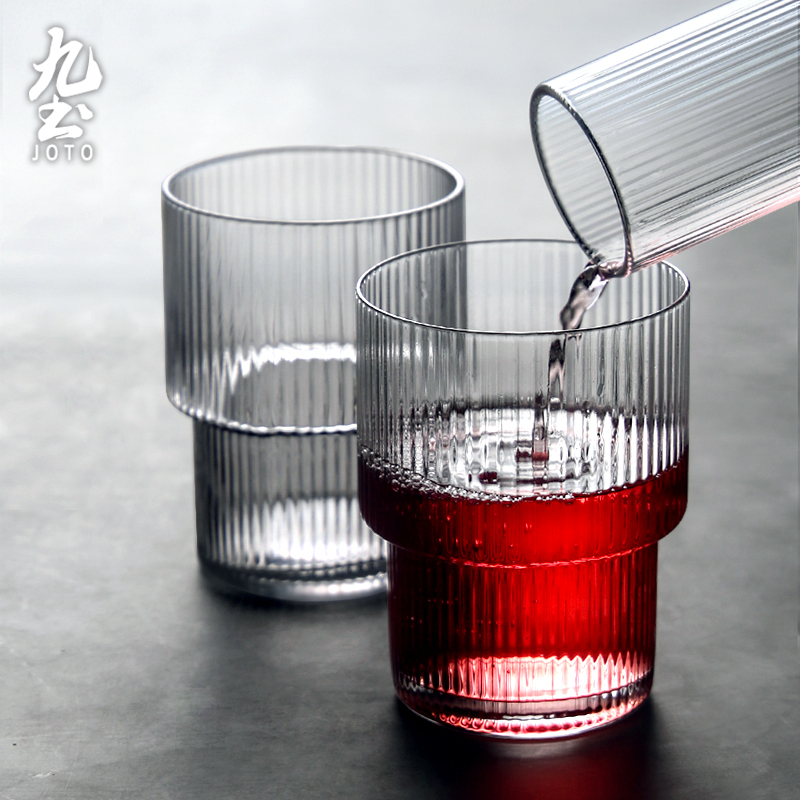 九土手工吹製豎條紋水晶玻璃杯_TZR0062