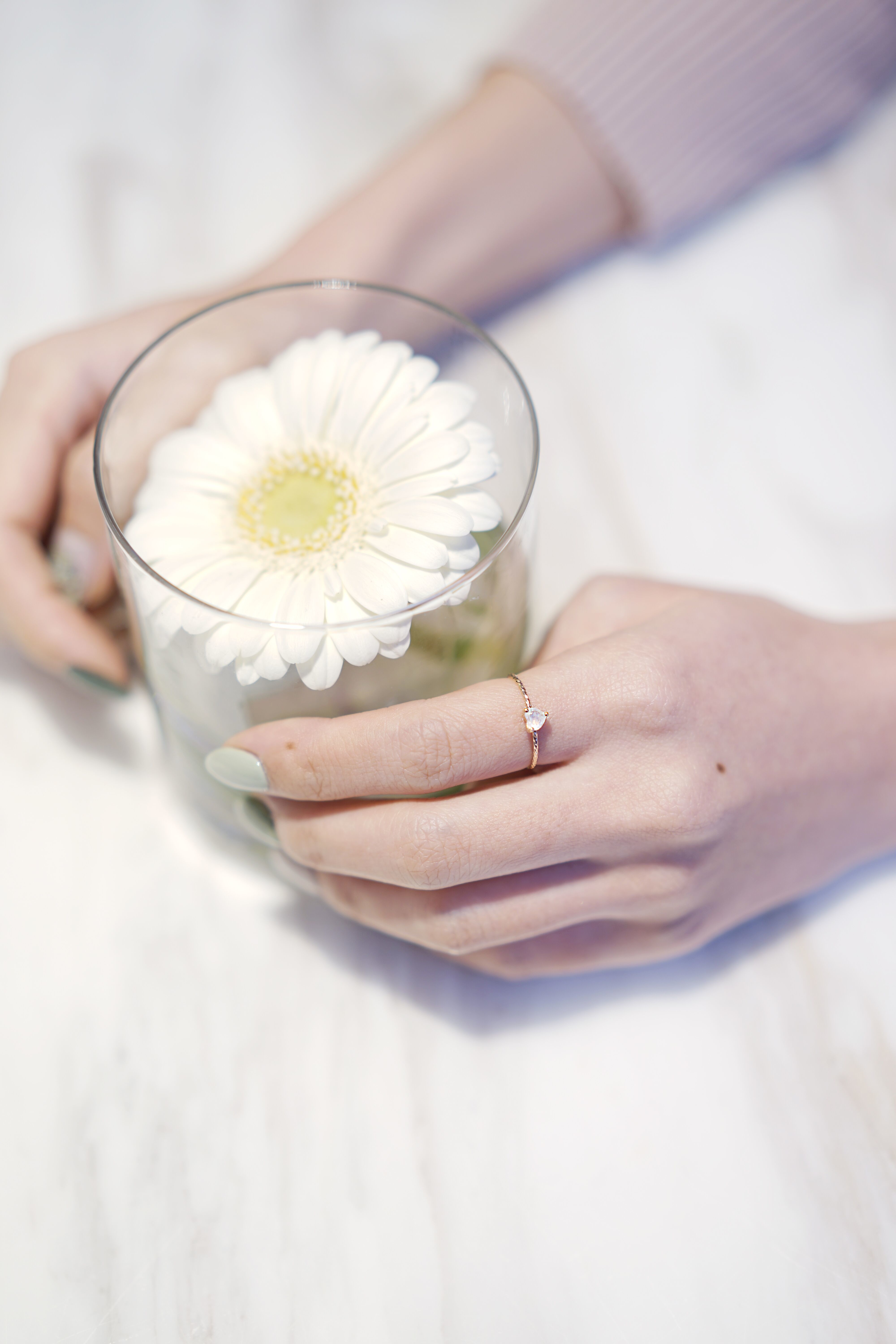 Love&Tears 愛心月光石亮亮戒指-玫瑰金