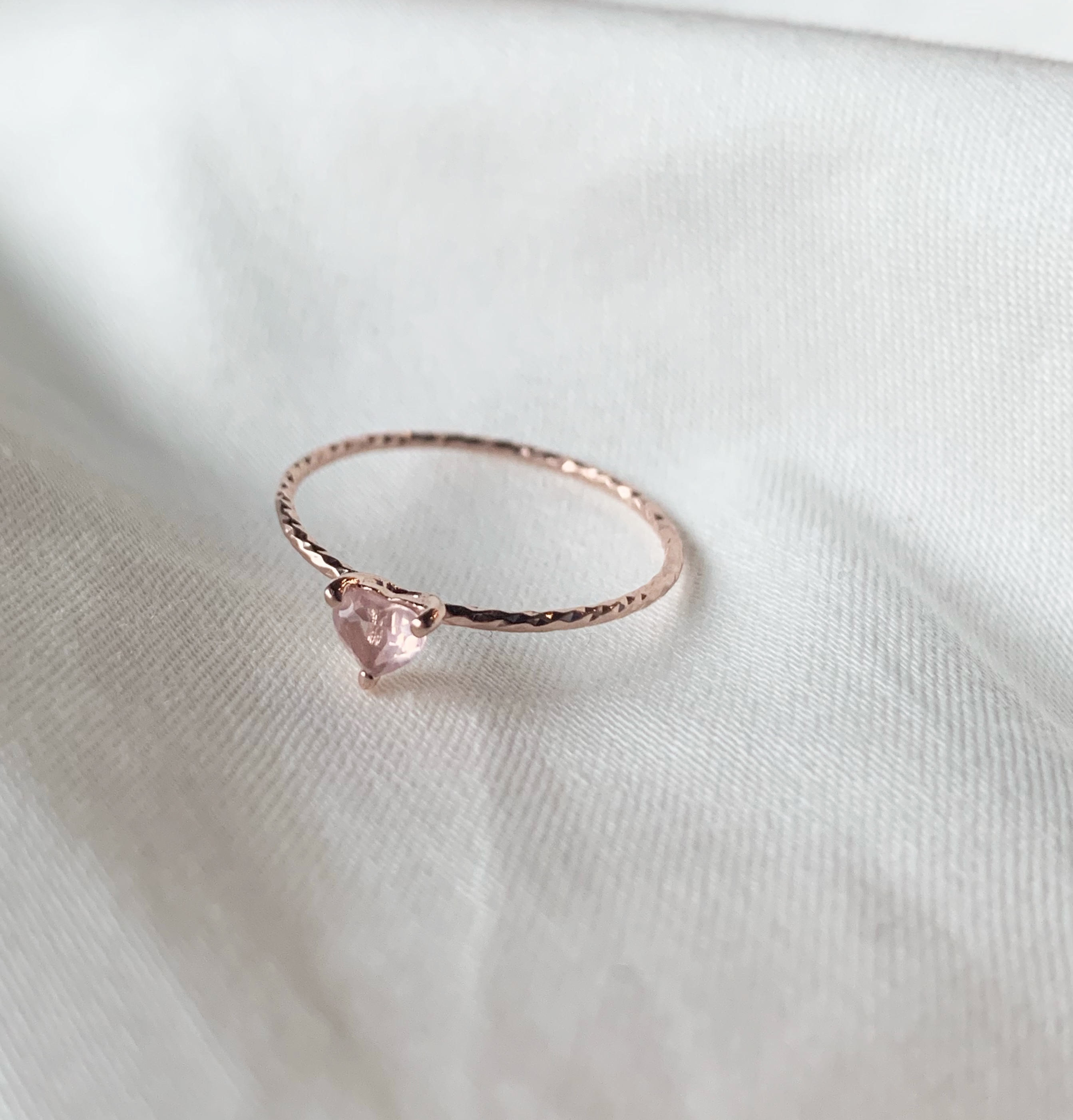 Love&Tears 愛心粉晶亮亮戒指-玫瑰金