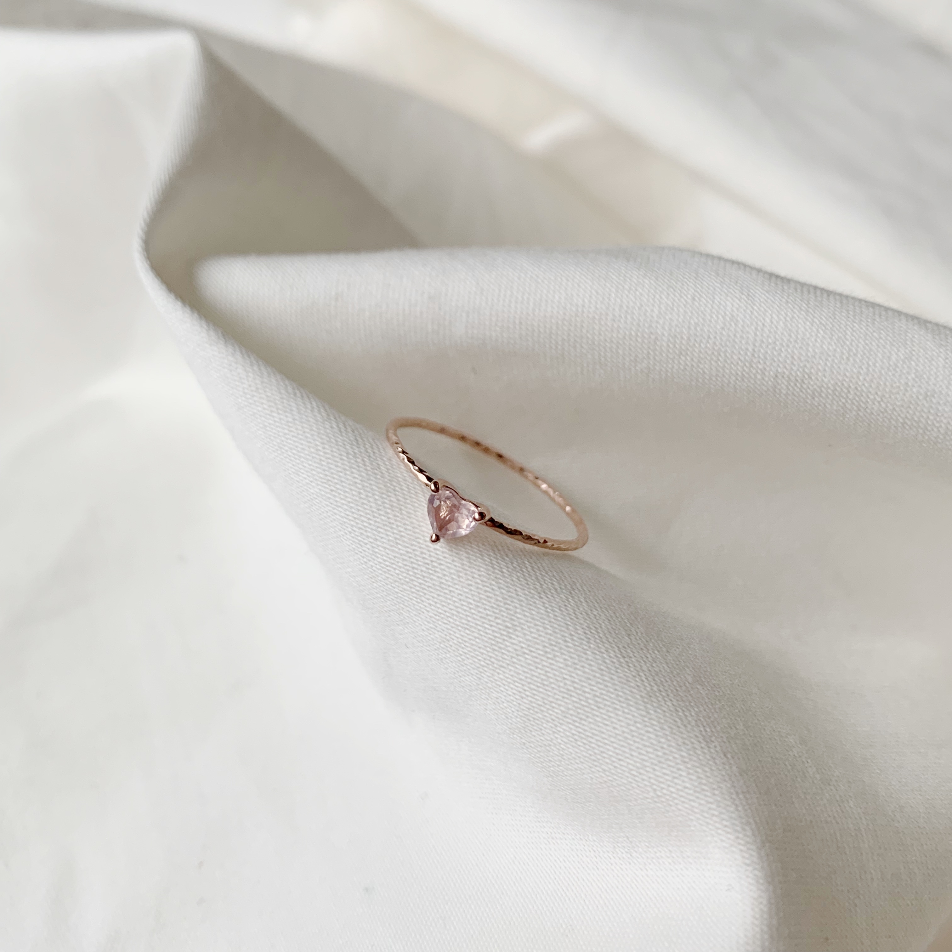 Love&Tears 愛心粉晶亮亮戒指-玫瑰金