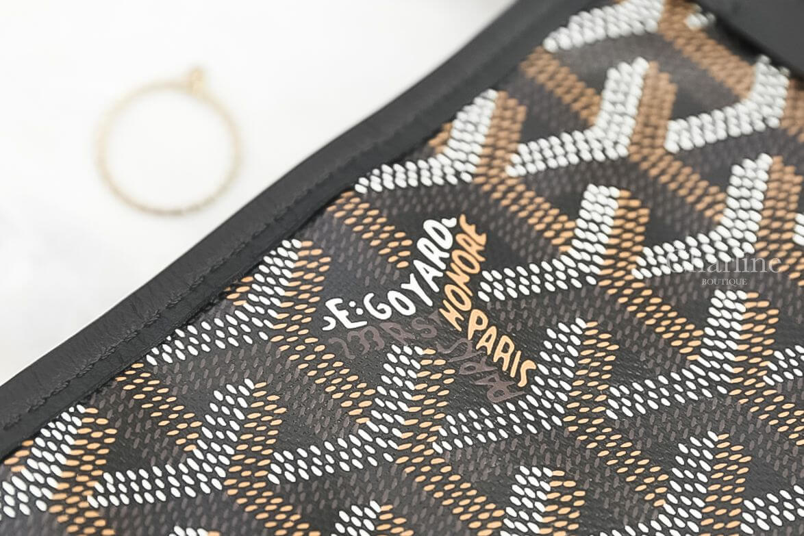 Goyard Anjou Mini Bag 黑色帆布小牛皮同色提把迷你無拉鍊托特包
