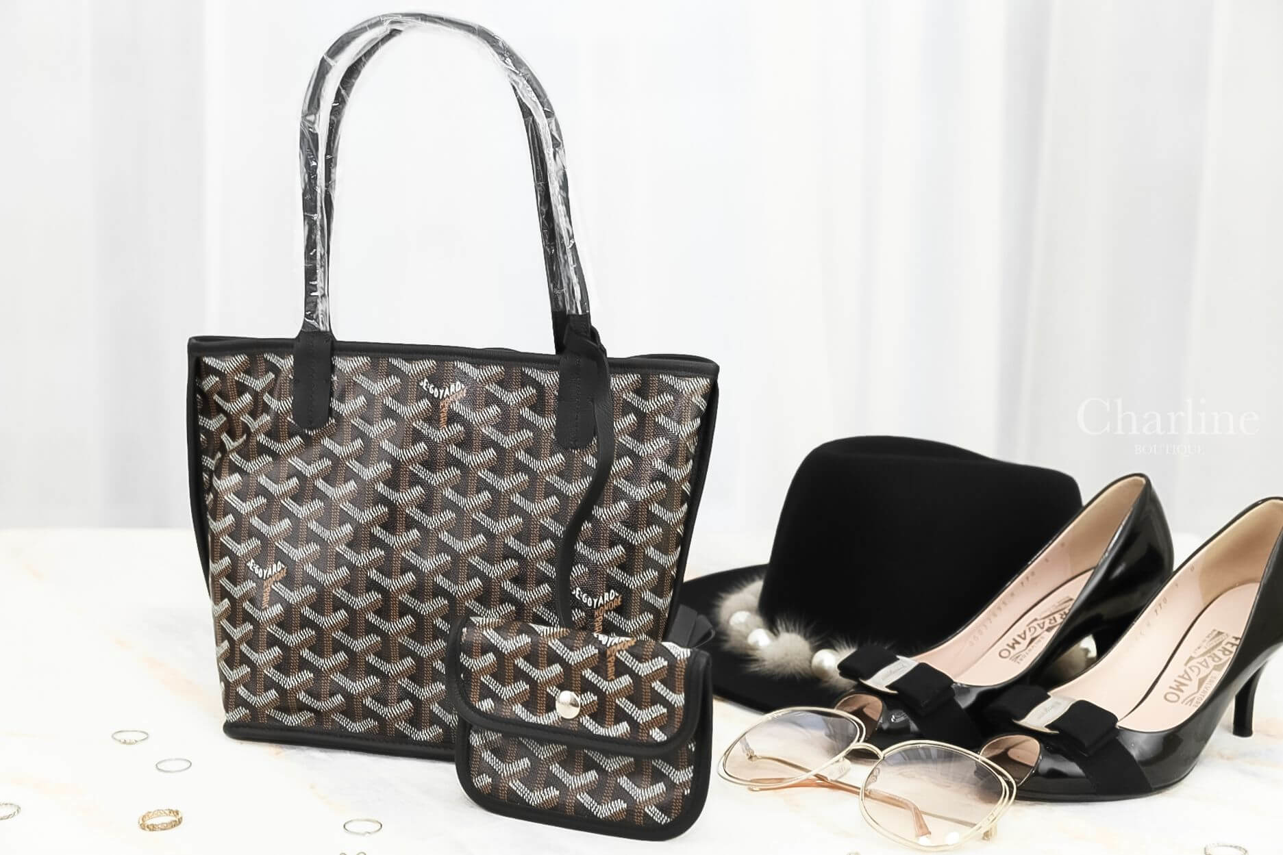 Goyard Anjou Mini Bag 黑色黑提把迷你無拉鍊托特包-Charline Boutique 精品代購