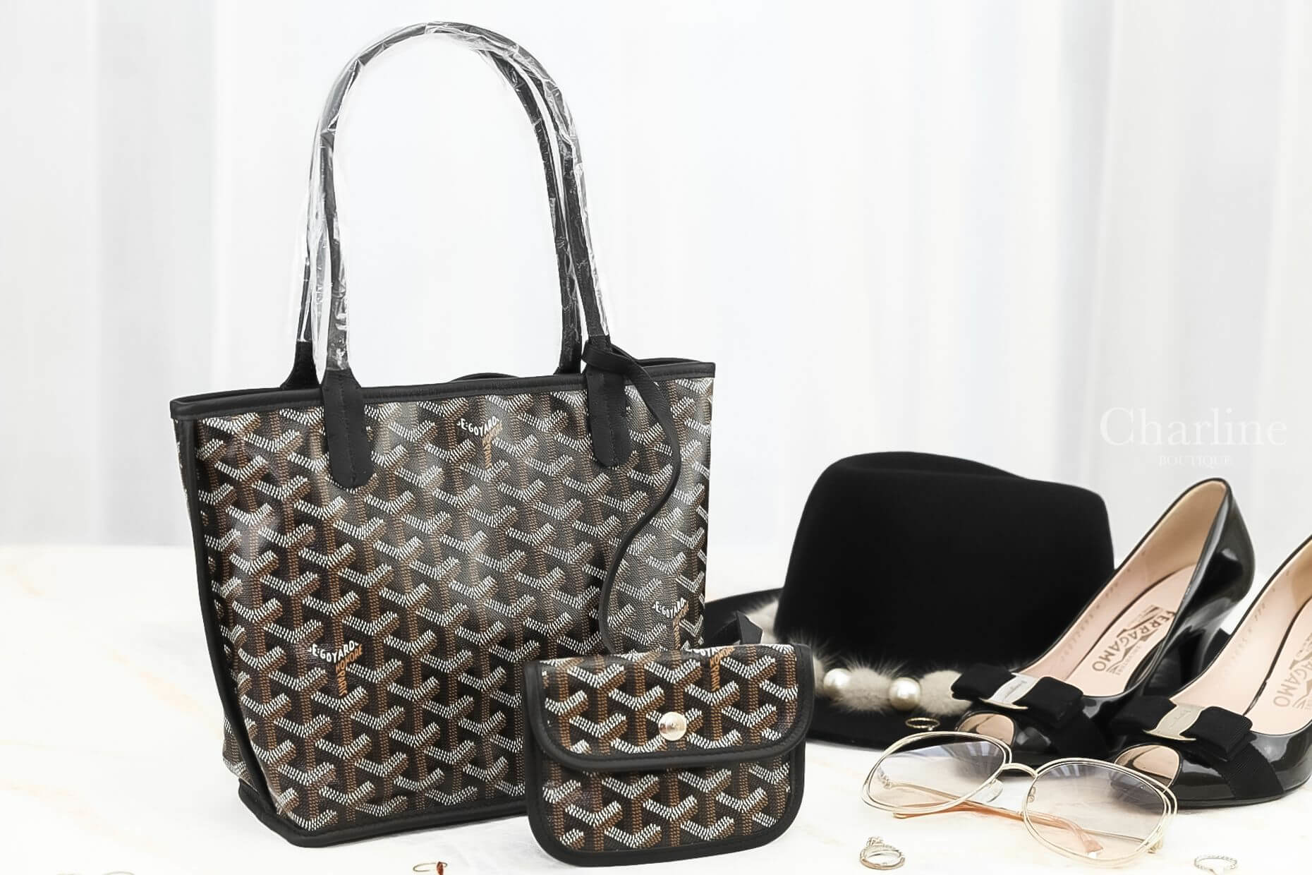 Goyard Anjou Mini Bag 黑色黑提把迷你無拉鍊托特包-Charline Boutique 精品代購