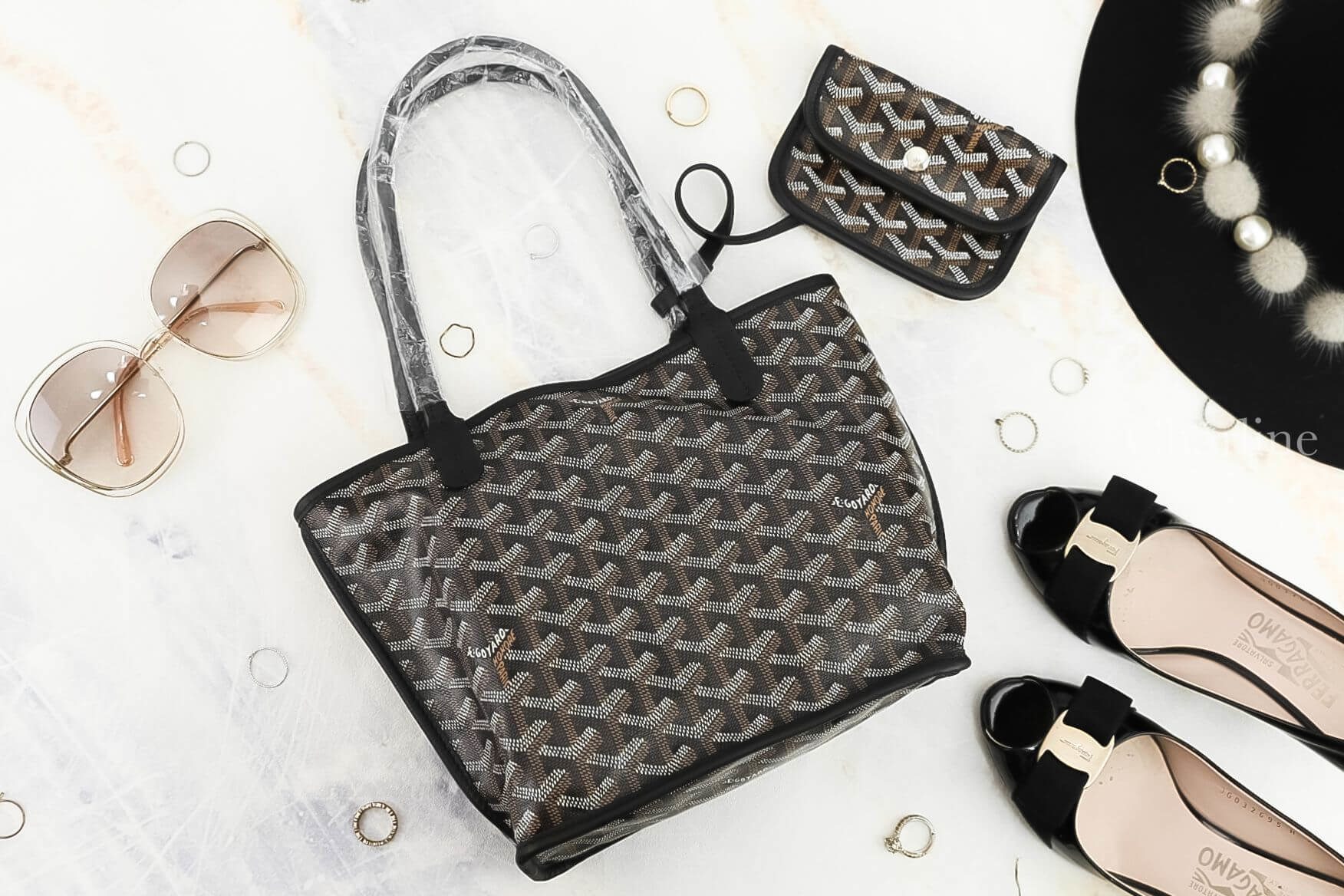 Goyard Anjou Mini Bag 黑色黑提把迷你無拉鍊托特包-Charline Boutique 精品代購