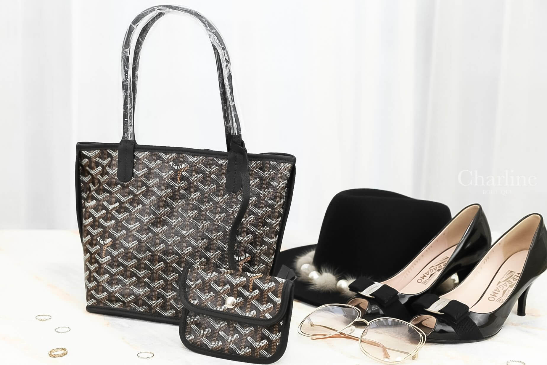 Goyard Anjou Mini Bag 黑色黑提把迷你無拉鍊托特包-Charline Boutique 精品代購