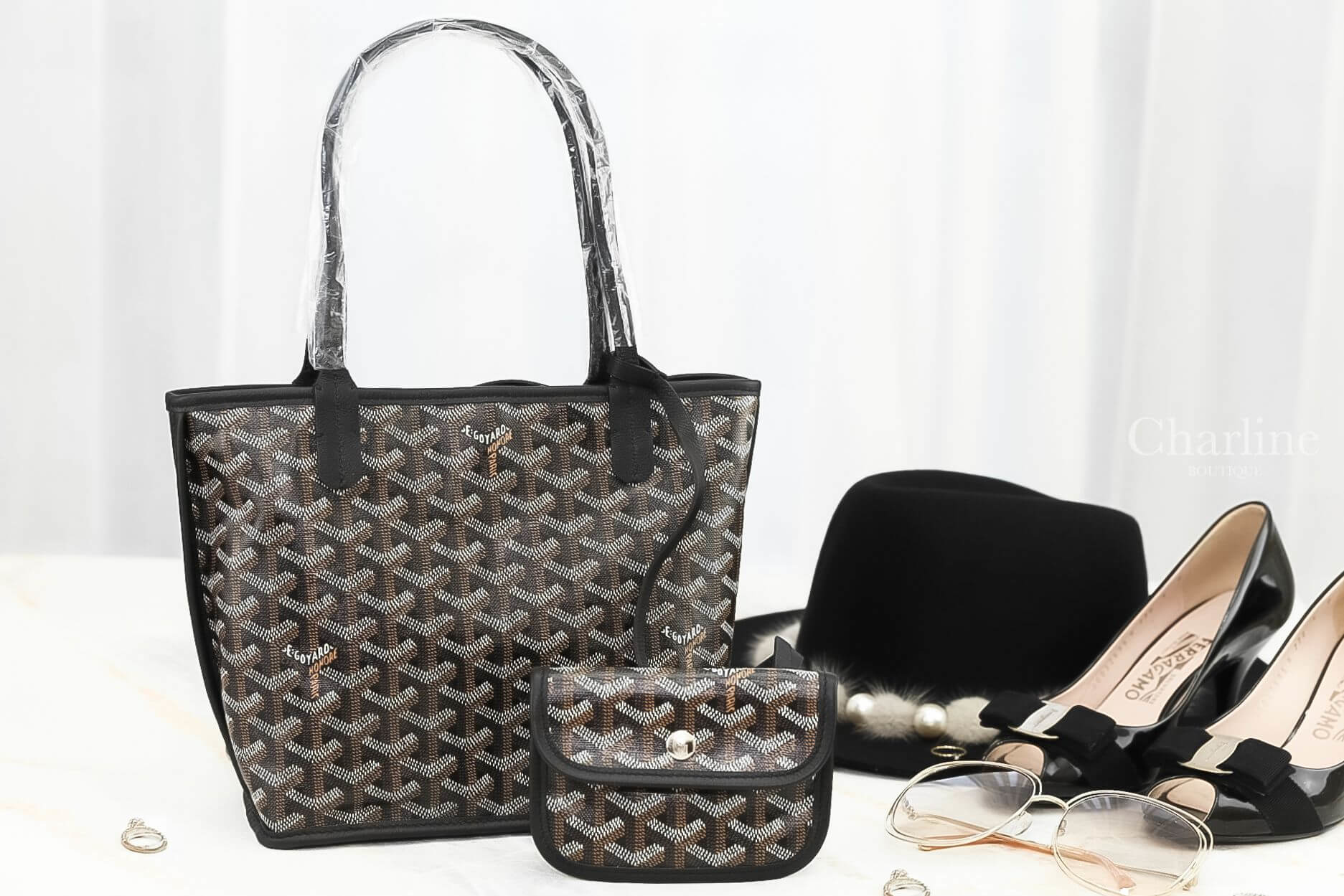 Goyard Anjou Mini Bag 黑色黑提把迷你無拉鍊托特包-Charline Boutique 精品代購