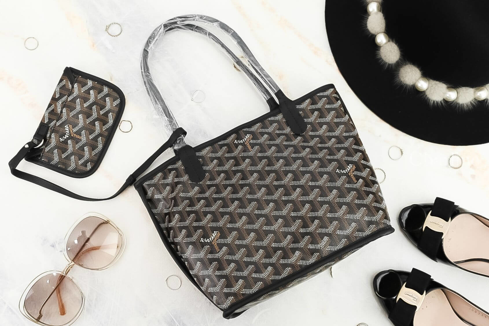 Goyard Anjou Mini Bag 黑色黑提把迷你無拉鍊托特包-Charline Boutique 精品代購