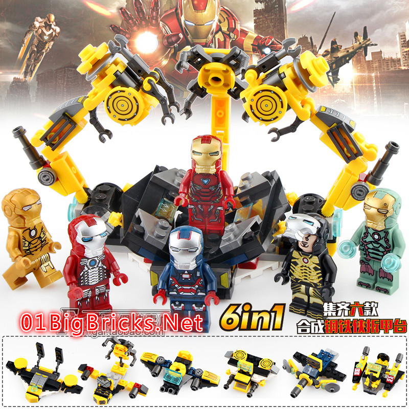 6 in 1 Iron Man Gantry Minifigs Marvel DC Super Heroes Custom Minifigures Fit Lego Blocks NO BOX LY75066