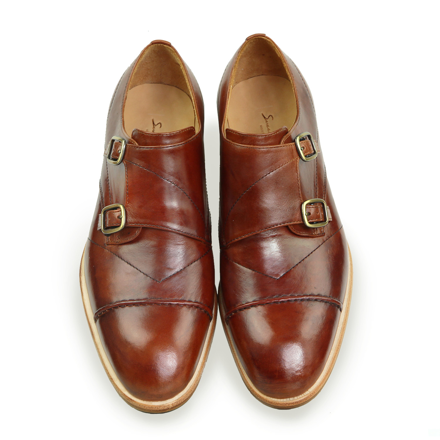 Monk leather shoes with Double Strap M1195  Caramel Brown