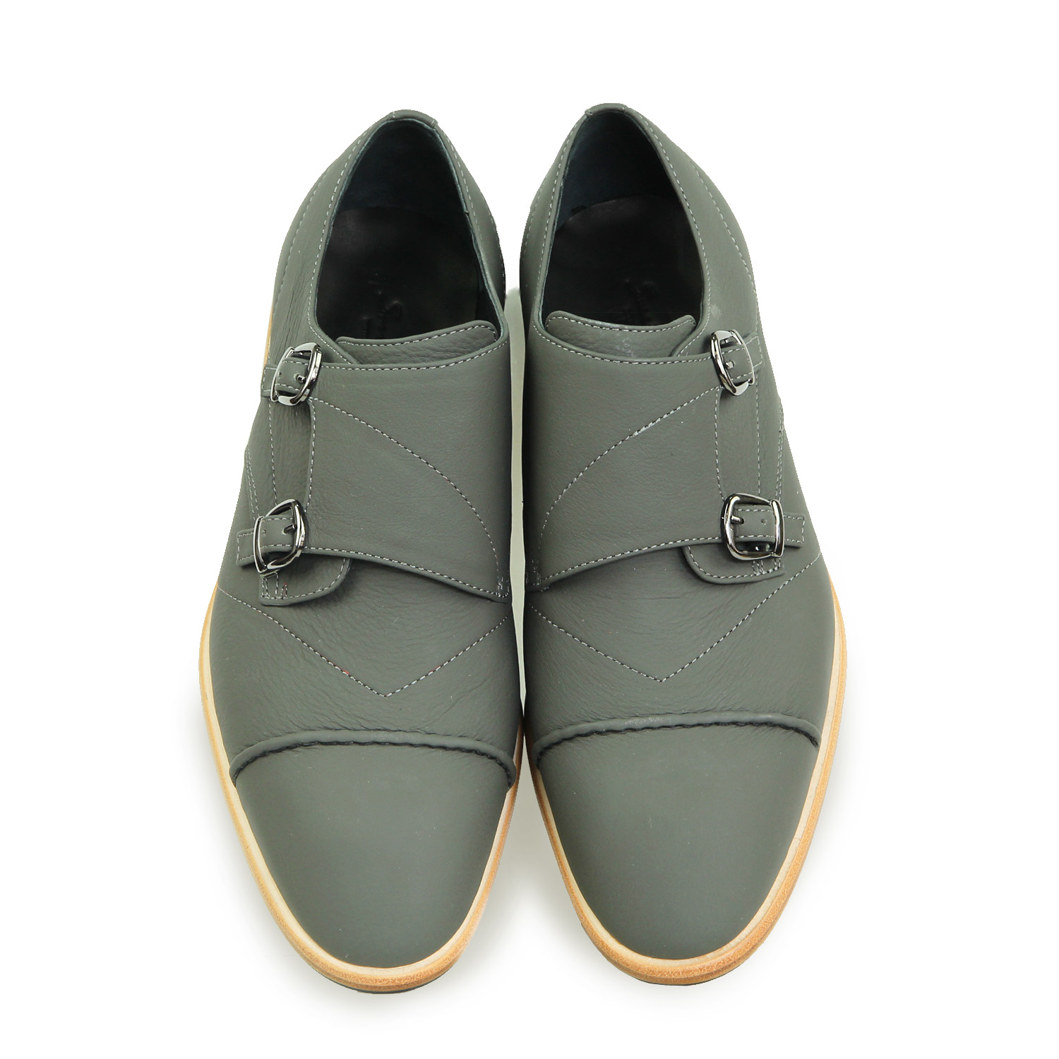 Double Strap Monk Leather Shoes M1195 Grey