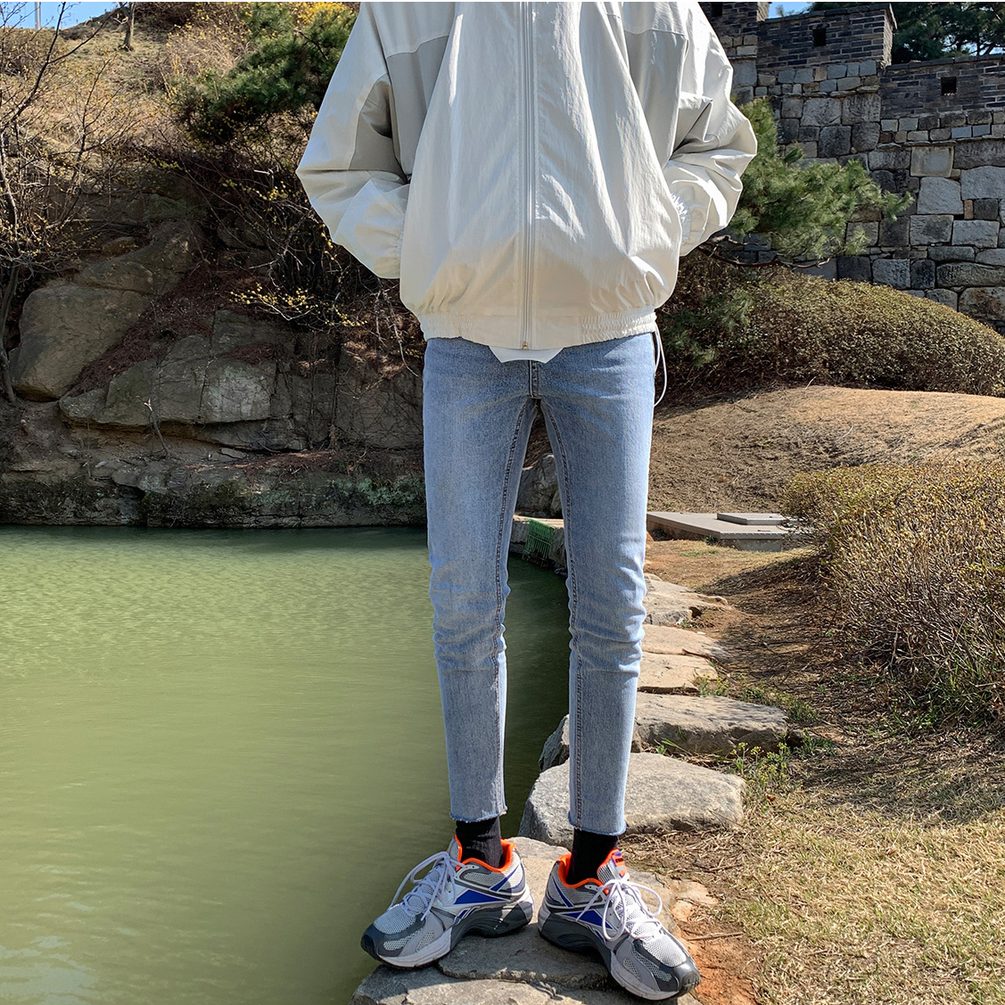 731 韓國修身磨白牛仔褲 / XL / 不提供退換貨