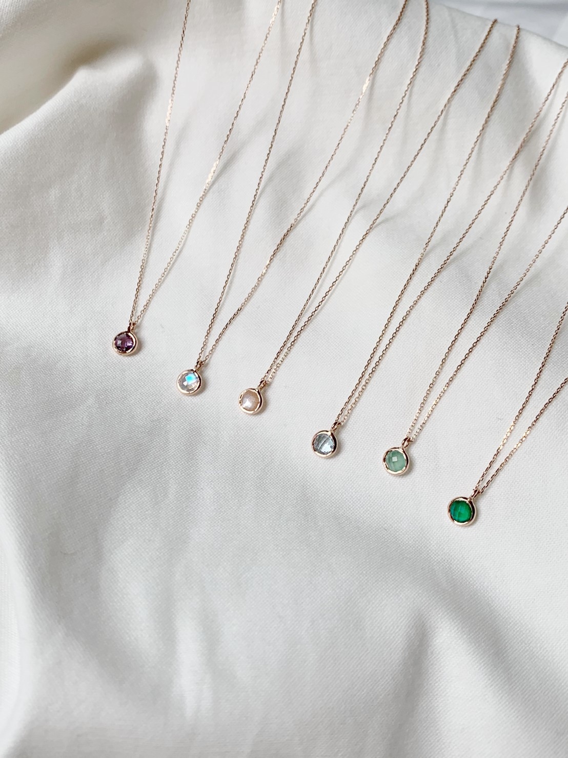 14k玫瑰金 簡約小圓寶石鎖骨鍊