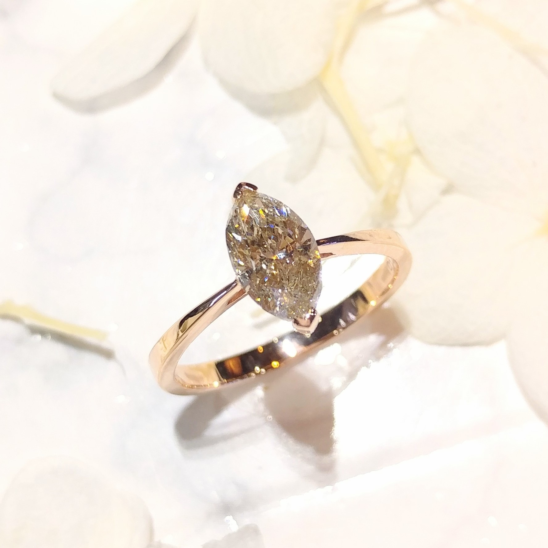 18K Rose Gold 1.03ct  Marquise Cut Diamond Ring