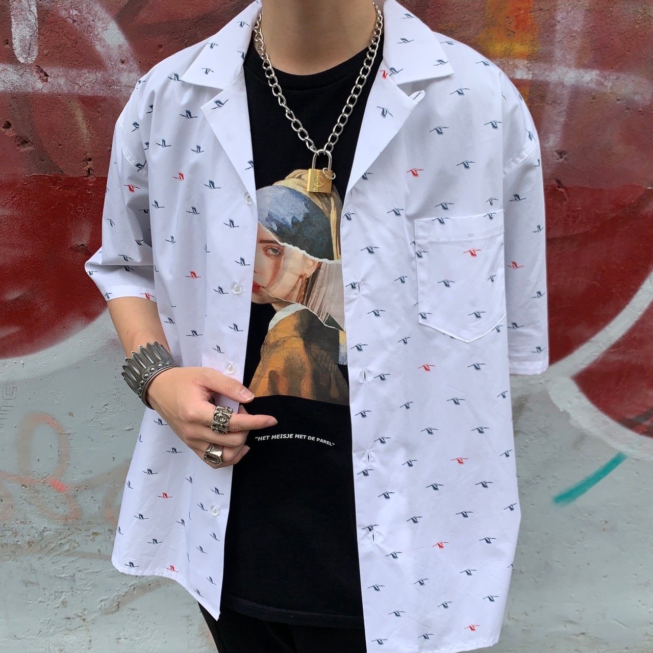 韓國滿版LOGO古巴領襯衫