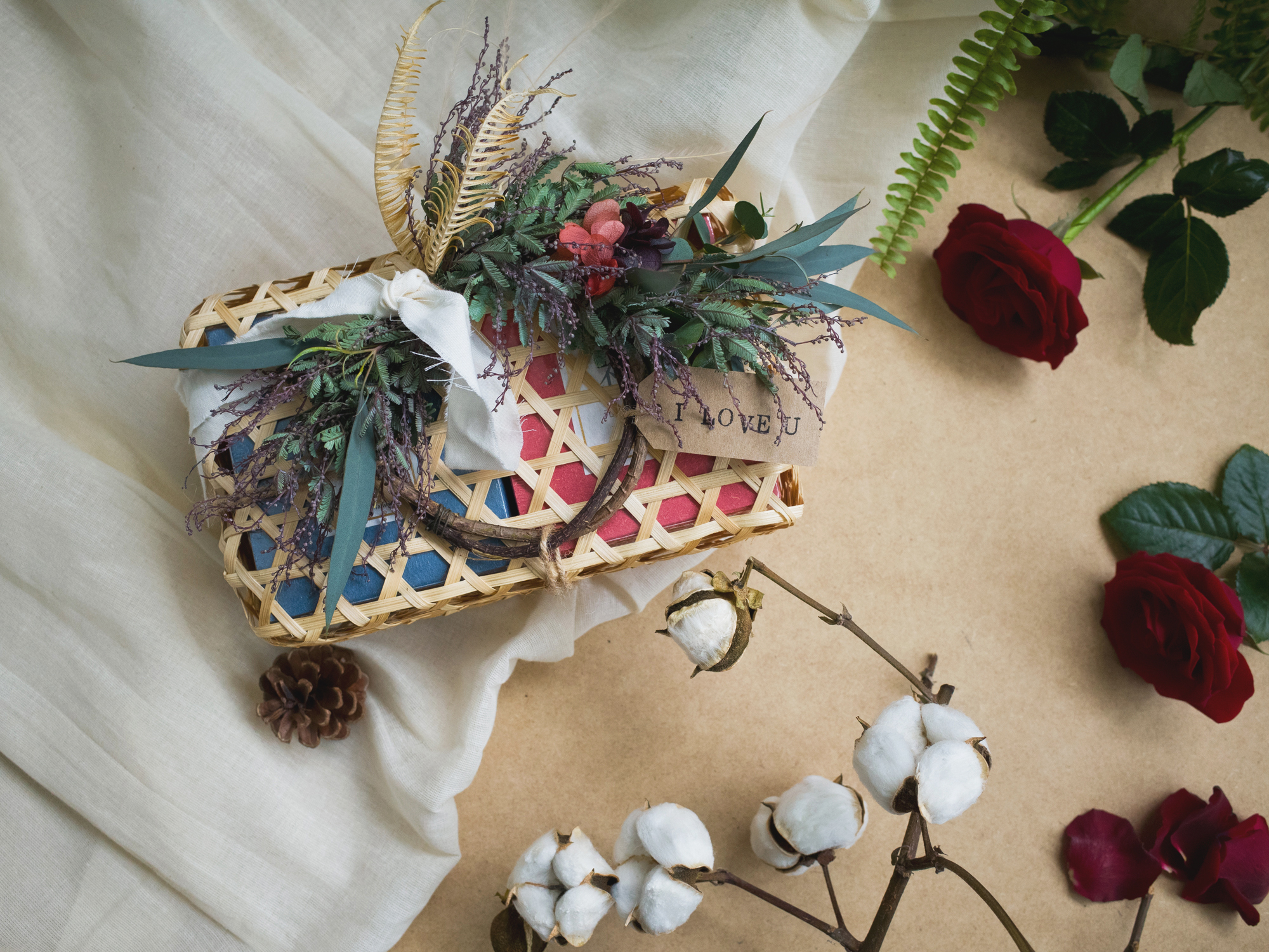 youfloral｜手工季節乾燥花圈竹藍禮盒