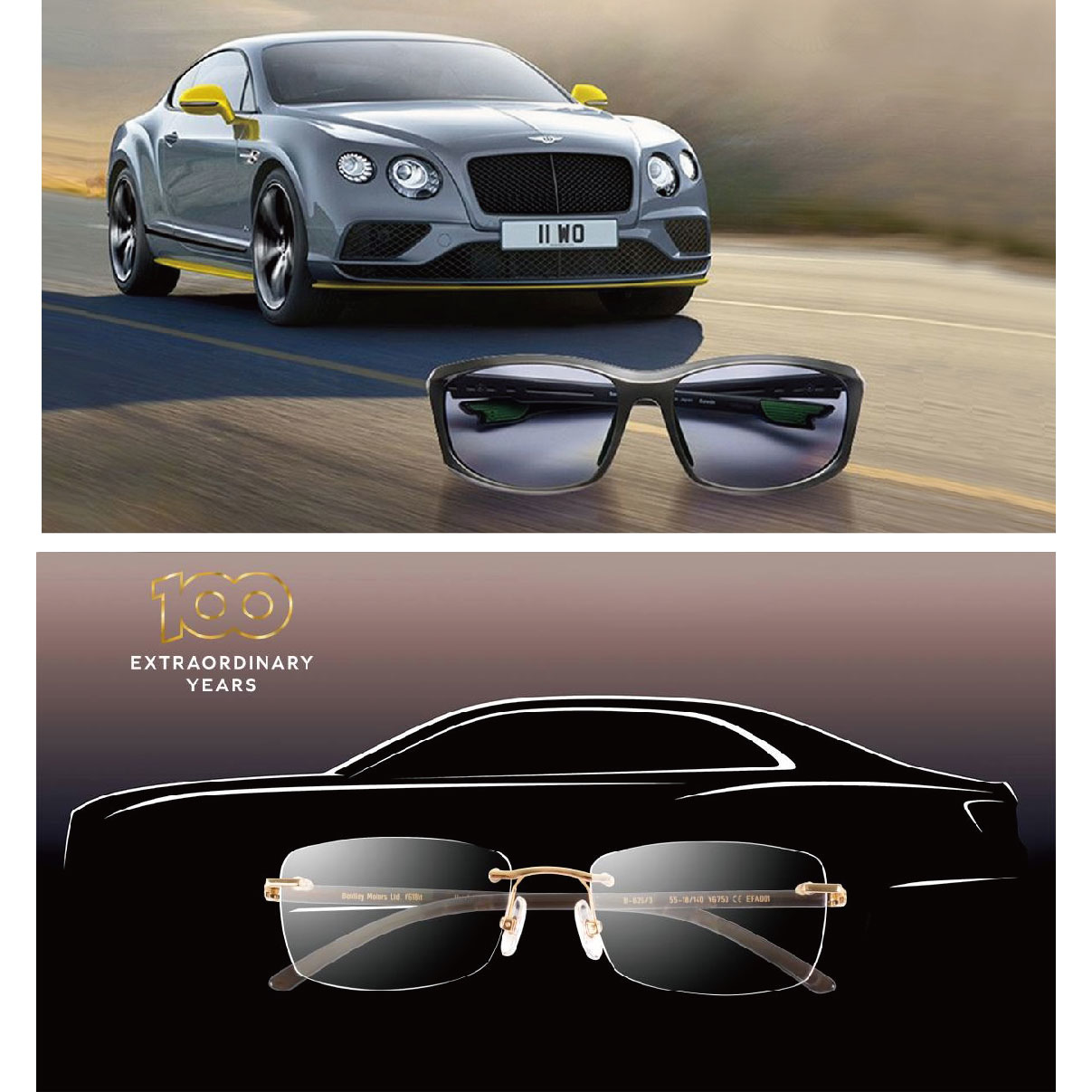 延續BENTLEY 汽車經典風格，精湛細膩的工藝，嚴選珍貴材質，牛角、K金、等，從設計到每一處細節的做工，完美演繹，令人驚豔的創意火花正在展開。  推出頂級眼鏡系列，每一副鏡框均於英國自設工作室內以全人手鑄造，珍貴材質與房車元素融入創新設計。