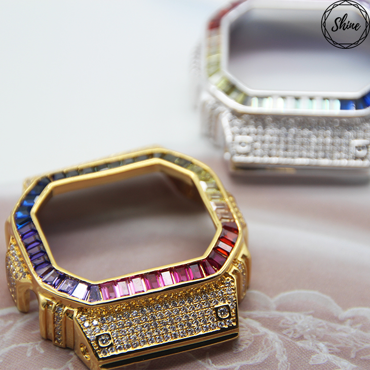 客製 DW-5600 金X白石彩虹閃石金屬錶殼