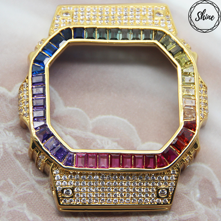 客製 DW-5600 金X白石彩虹閃石金屬錶殼