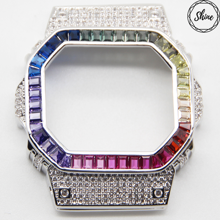 客製 DW-5600 銀X白石彩虹閃石金屬錶殼